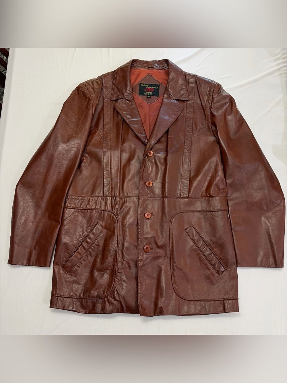 Vintage Men's Brown Leather Button-Front Shirt Jacket